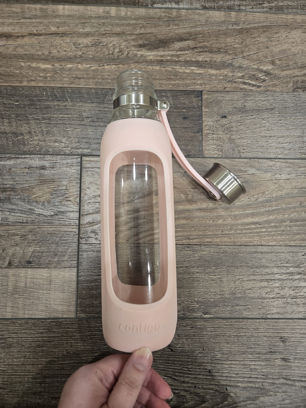 Contigo Pink Glass Water Bottle with Silicone Sleeve